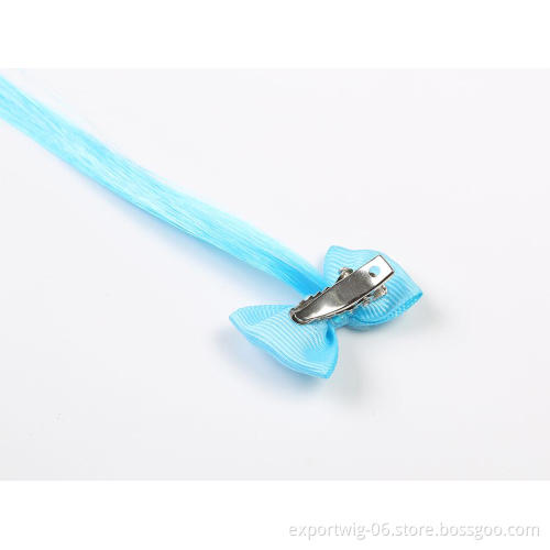 Fashion Children Clip in Straight Hair Extensions with Ribbon Bow Cheap Kids Clip in Hair Extensions
